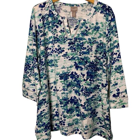 Chico's Top Women's Size 4 (2x) Vintage Texture Notch Neck Tunic 3/4 Sleeve NWT - Picture 1 of 7